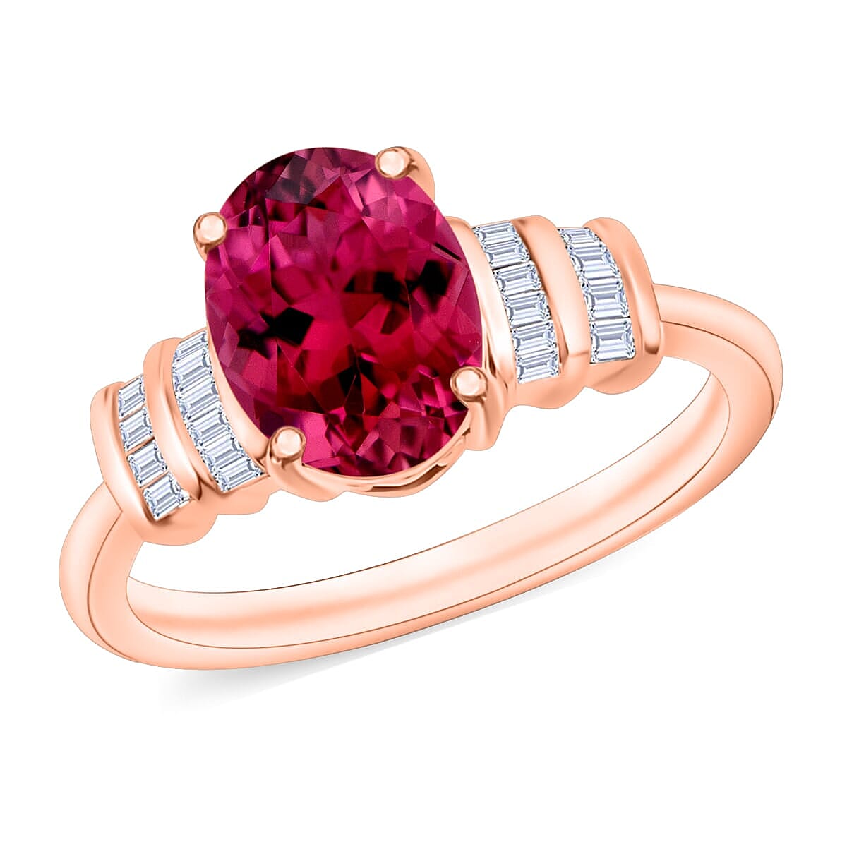 Luxoro Premium Ouro Fino Rubellite and G-H I1 Diamond 2.50 ctw Ring in 14K White Gold