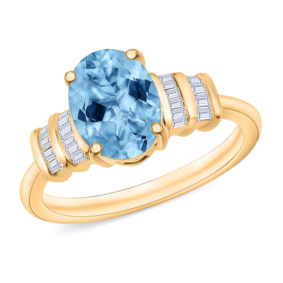 Luxoro Premium Mangoro Aquamarine and G-H I1 Diamond Ring in 14K Yellow Gold (Size 10.0) 1.80 ctw