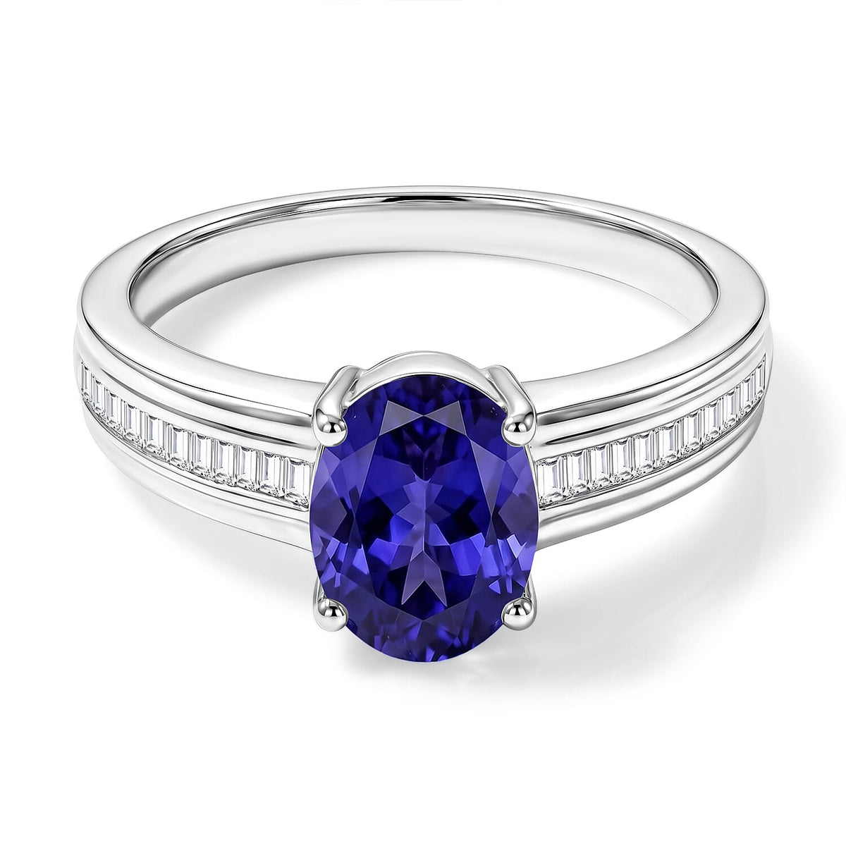 Luxoro Premium Tanzanite and G-H I1 Diamond 1.00 ctw Ring in 14K White Gold