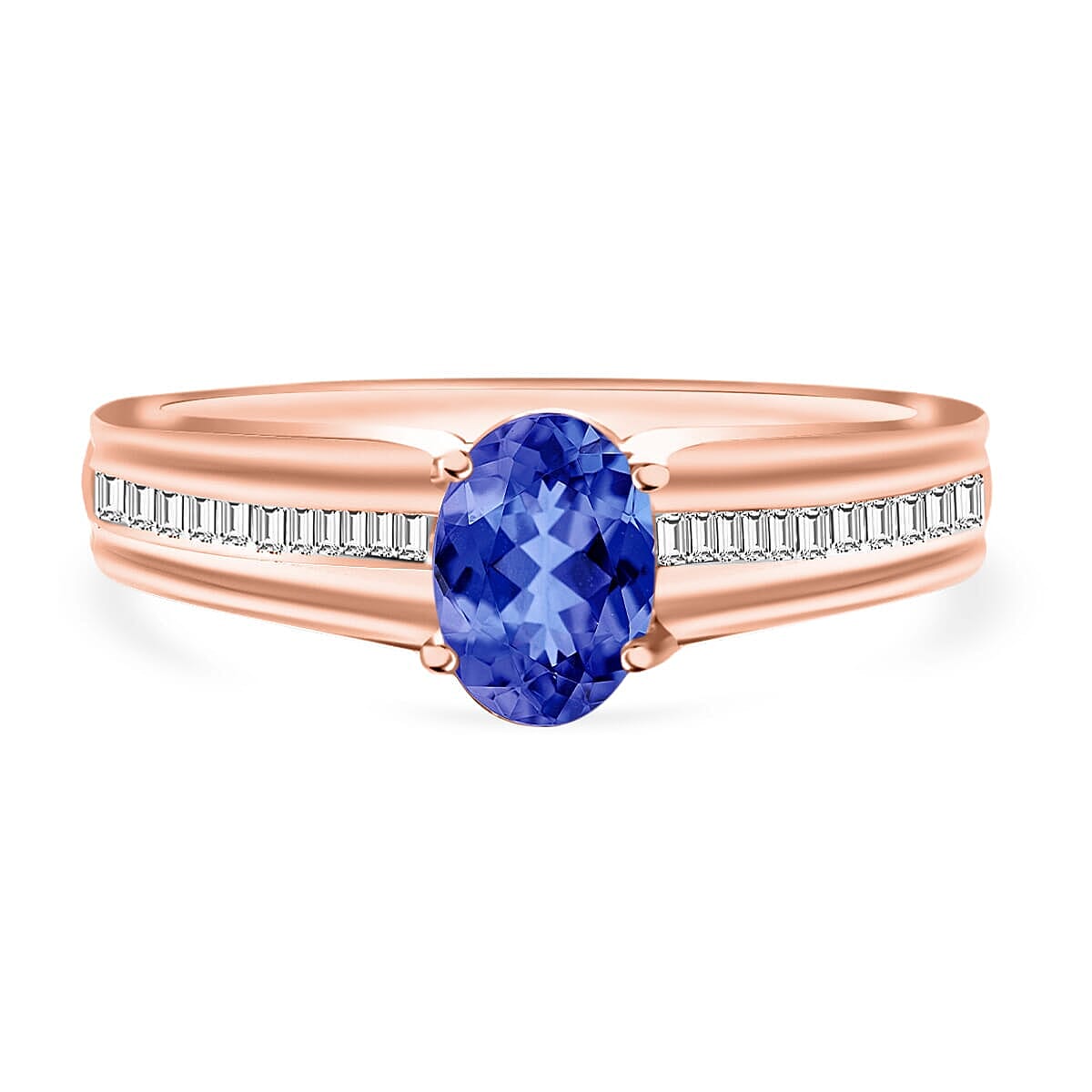 Luxoro Premium Tanzanite and G-H I1 Diamond 1.00 ctw Ring in 14K White Gold