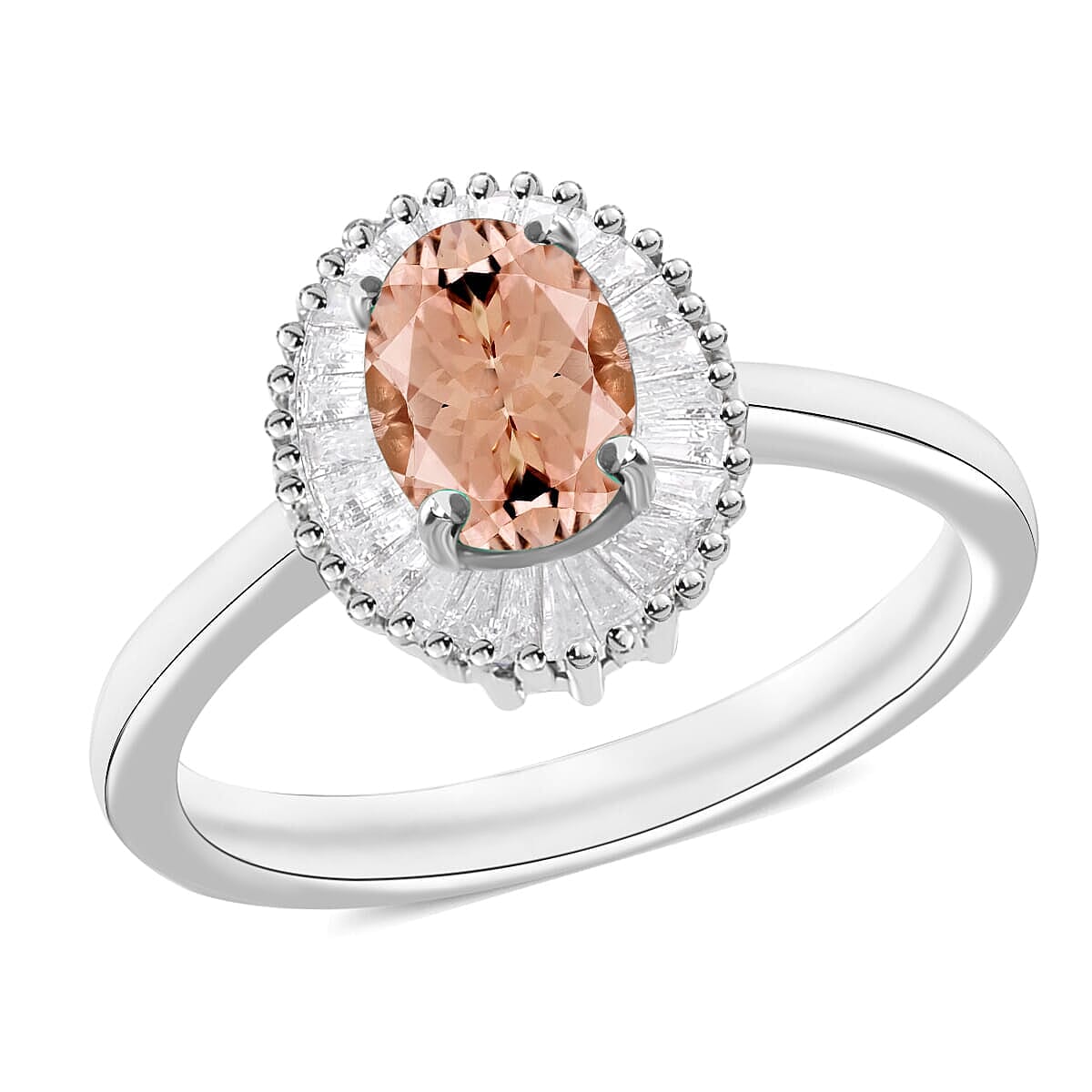 Luxoro Premium Pink Morganite and G-H I1 Diamond Ring in 14K White Gold (Size 10.0) 1.00 ctw