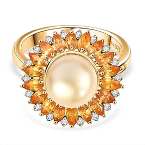 D''Joy South Sea Golden Pearl, Multi Gemstone Ring in 18K Vermeil YG Over Sterling Silver (Size 10.0) 9.80 ctw