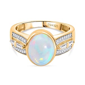 Ethiopian Welo Opal, Moissanite Ring in 18K Vermeil YG Over Sterling Silver (Size 11.5) 2.34 ctw