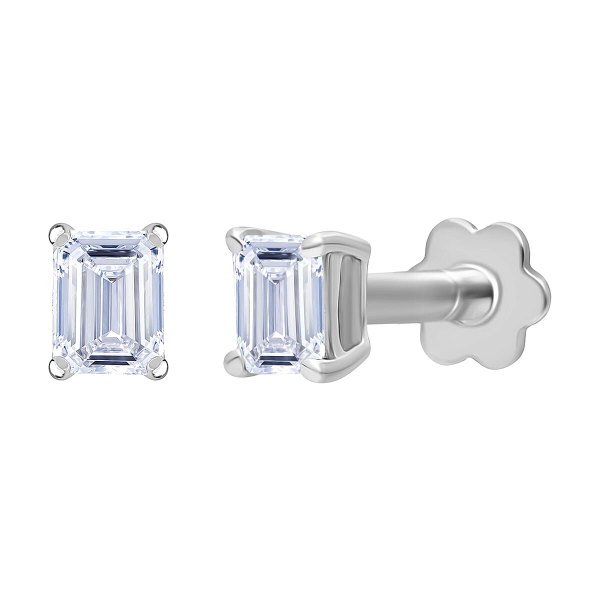 Rachel Galley Lab Grown Diamond (E-F, VS) Solitaire Stud Earrings in Rhodium Over Sterling Silver 0.50 ctw