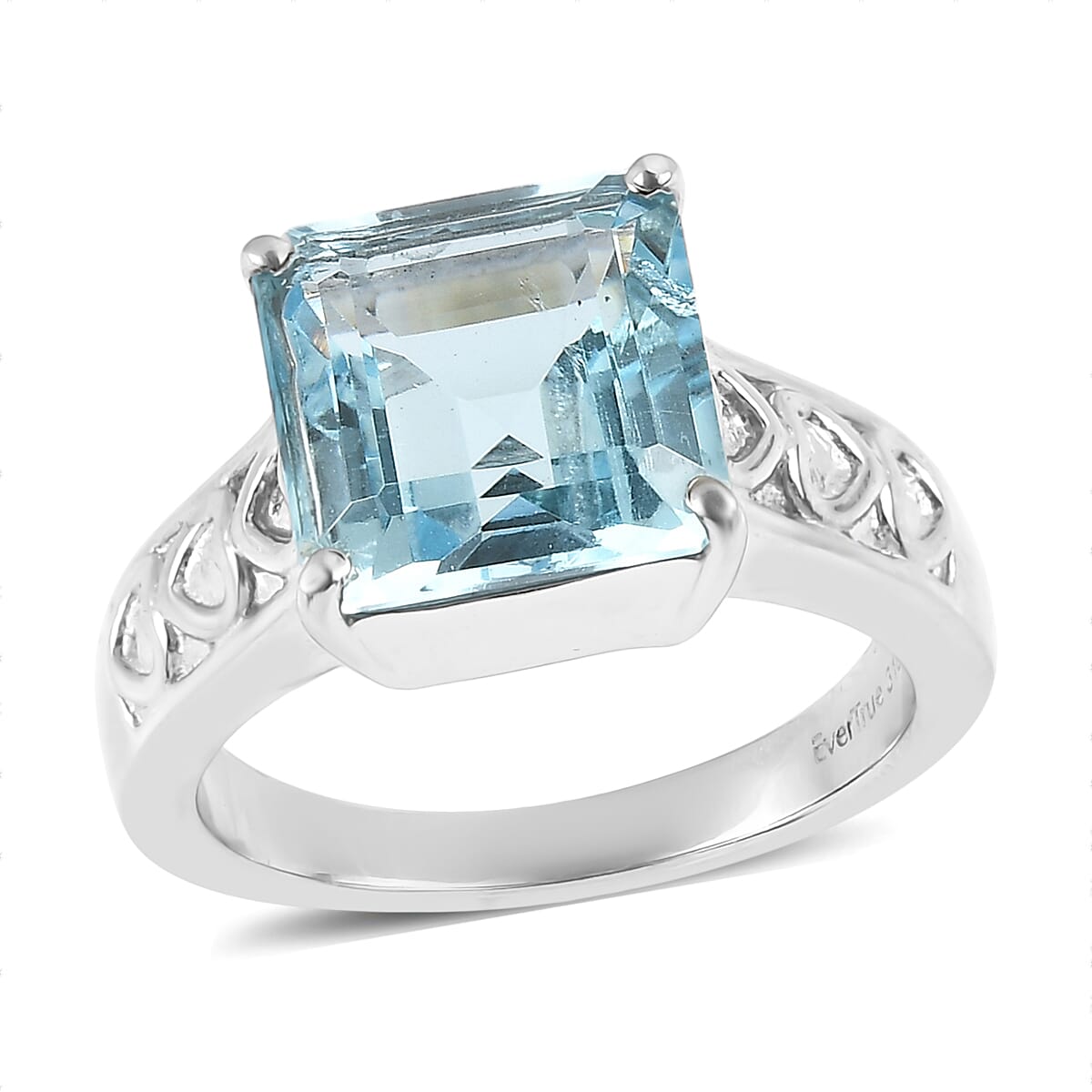 EverTrue Sky Blue Topaz Solitaire Ring in Stainless Steel (Size 10.0) 6.15 ctw