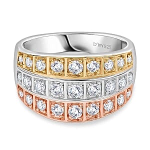 D''Joy Moissanite Ring in 18K YRG Plated and Rhodium Over Sterling Silver (Size 6.5) 1.10 ctw