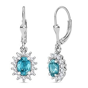 D''Joy Blue Zircon and White Zircon Earrings in Rhodium Over Sterling Silver 2.68 ctw