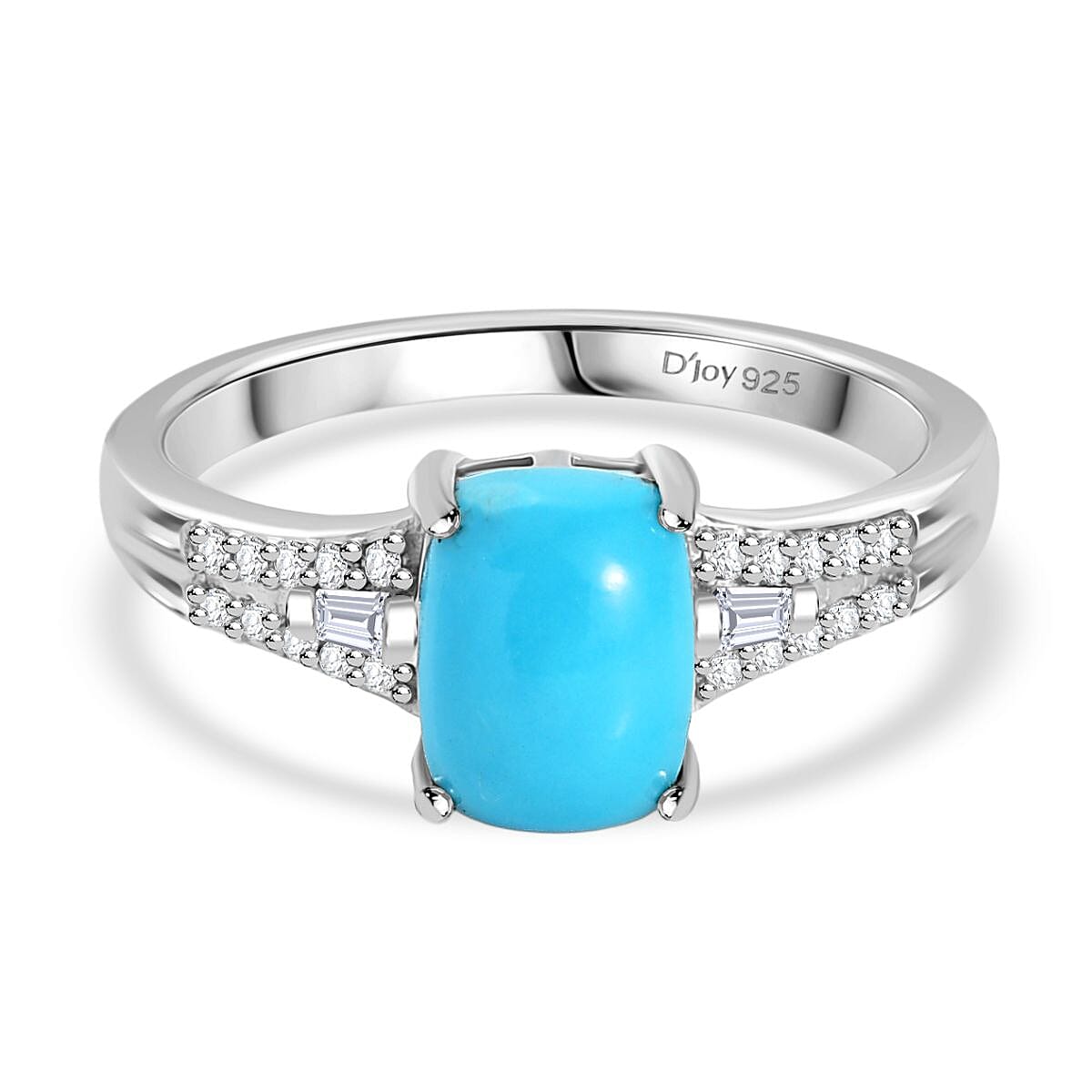 D''Joy Sleeping Beauty Turquoise and Moissanite Ring in Rhodium Over Sterling Silver (Size 8.0) 1.69 ctw