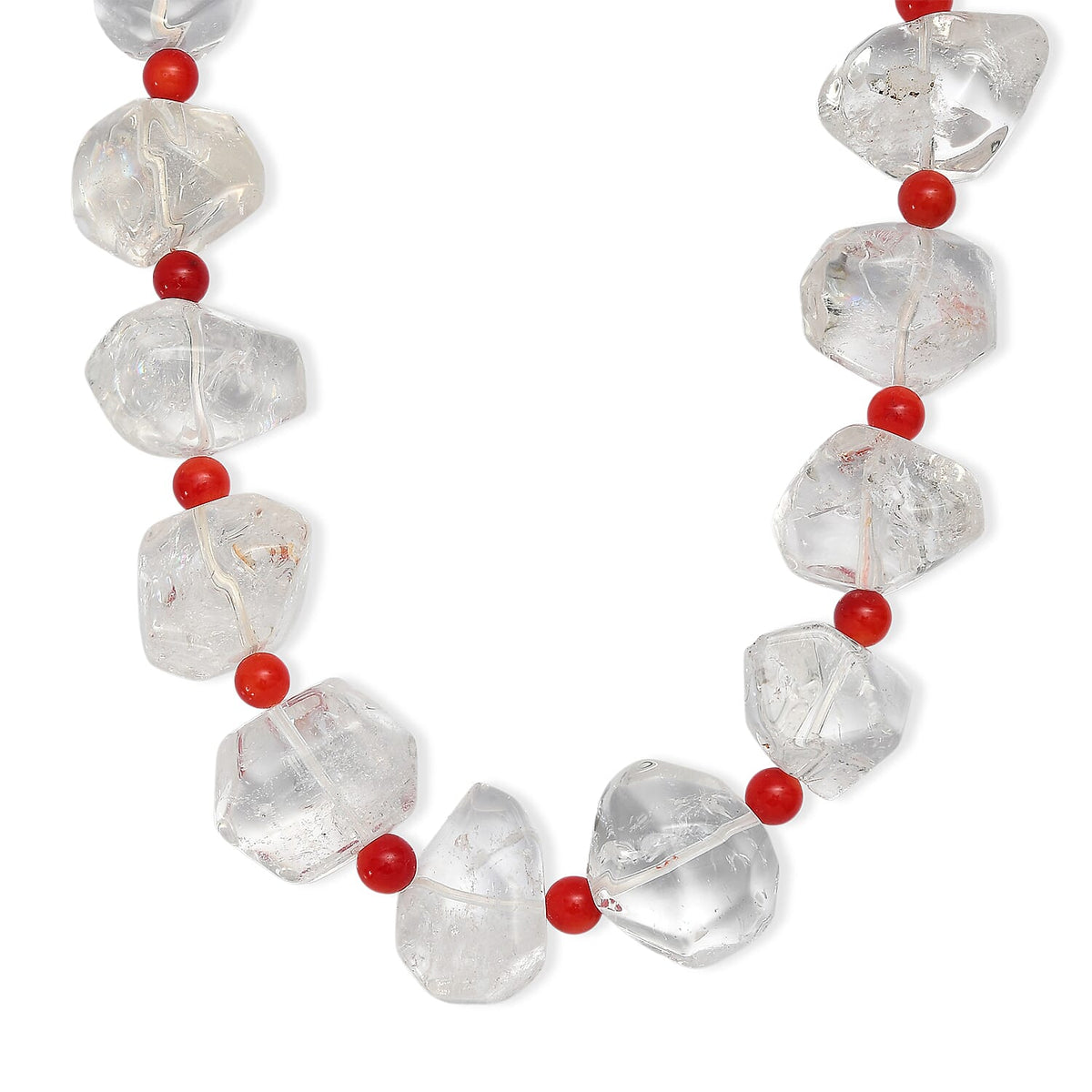 Crystal, Coral Beaded Necklace (20 Inches) in Platinum Bond