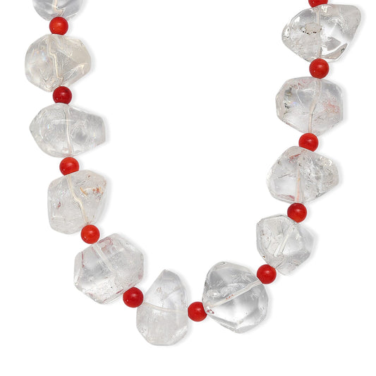 Crystal, Coral Beaded Necklace (20 Inches) in Platinum Bond