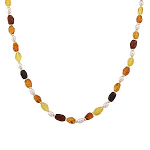 Sponge Coral and Fresh Water Pearl Necklace in Rhodium Over Sterling Silver (18 Inches) 125.00 ctw
