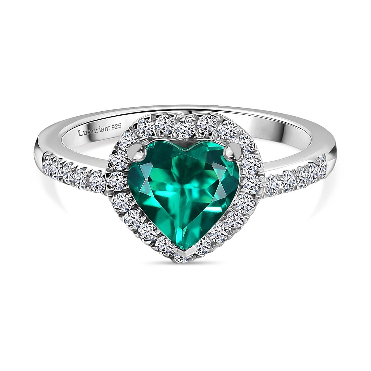 Luxuriant Lab Grown Colombian Emerald and Lab Grown Diamond Ring in Rhodium Over Sterling Silver (Size 9.0) 2.11 ctw