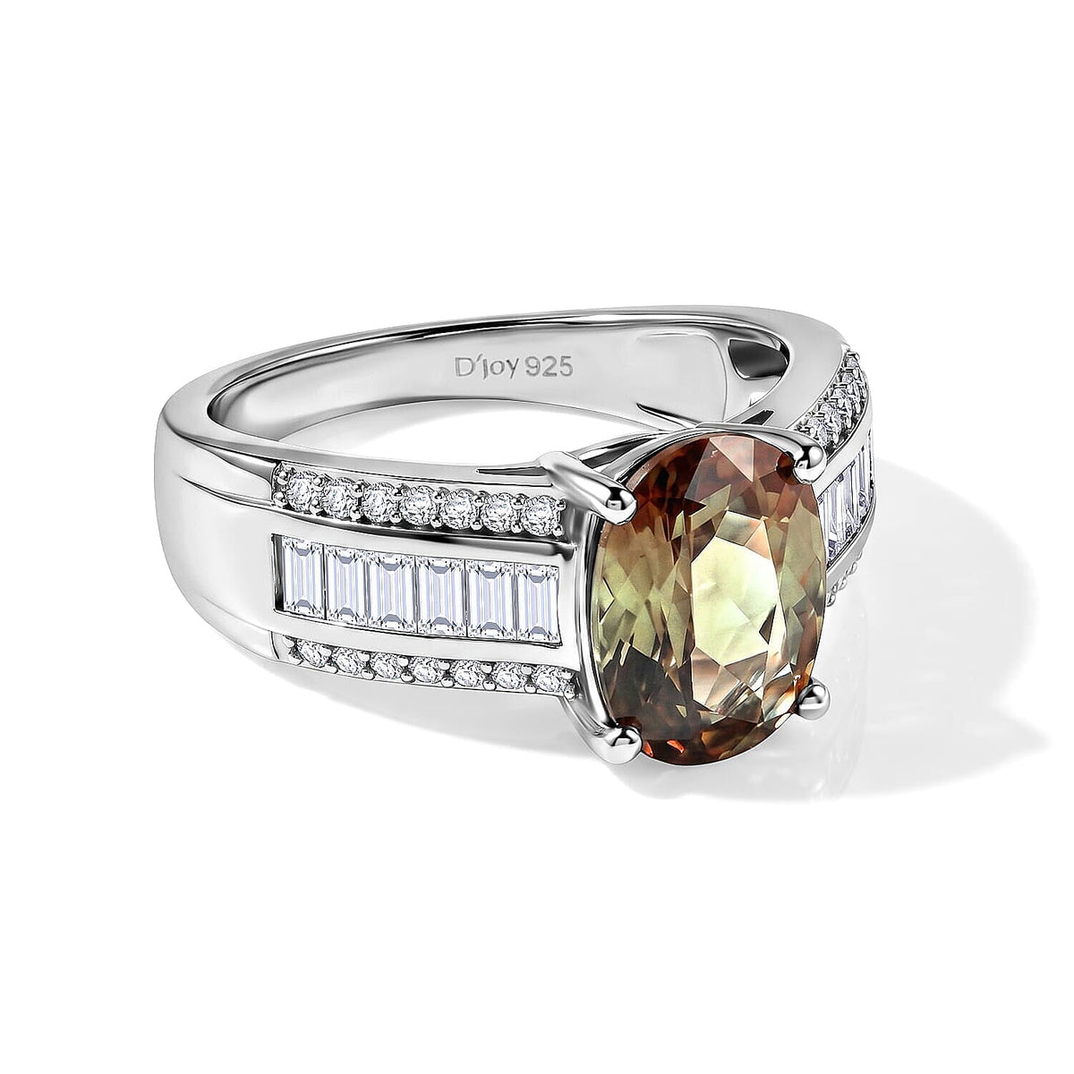 D'Joy Premium Jenipapo Andalusite, Moissanite Ring in Rhodium Over Sterling Silver (Size 10.0) 3.20 ctw