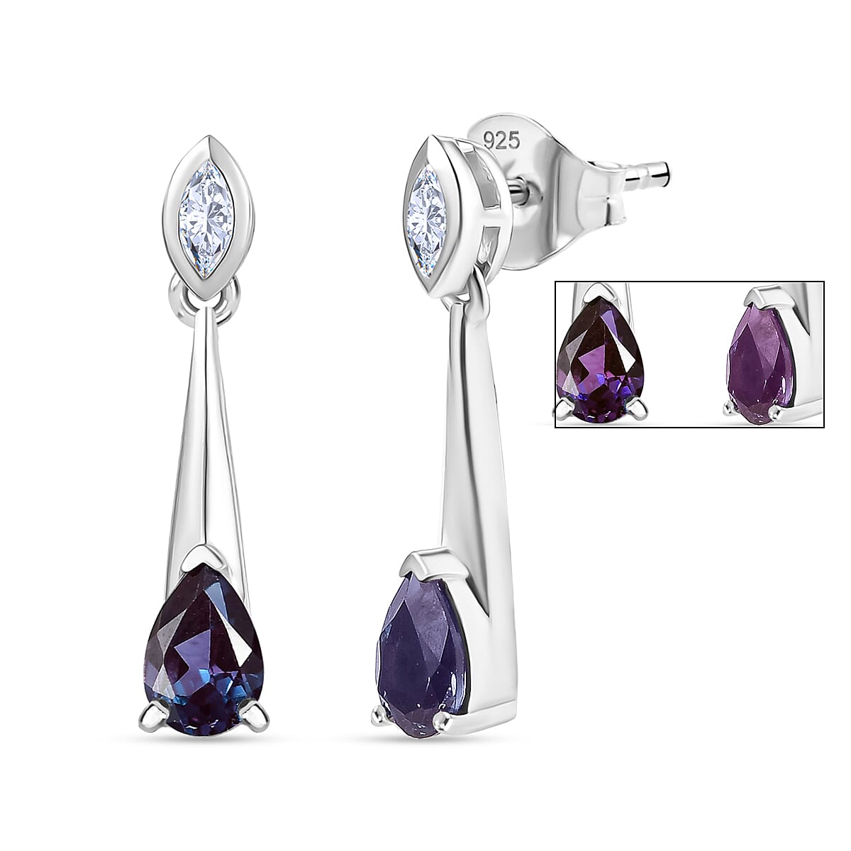 Luxuriant AAA Lab Grown Alexandrite, White Topaz Earrings in Rhodium Over Sterling Silver 1.10 ctw