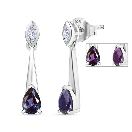 Luxuriant AAA Lab Grown Alexandrite, White Topaz Earrings in Rhodium Over Sterling Silver 1.10 ctw