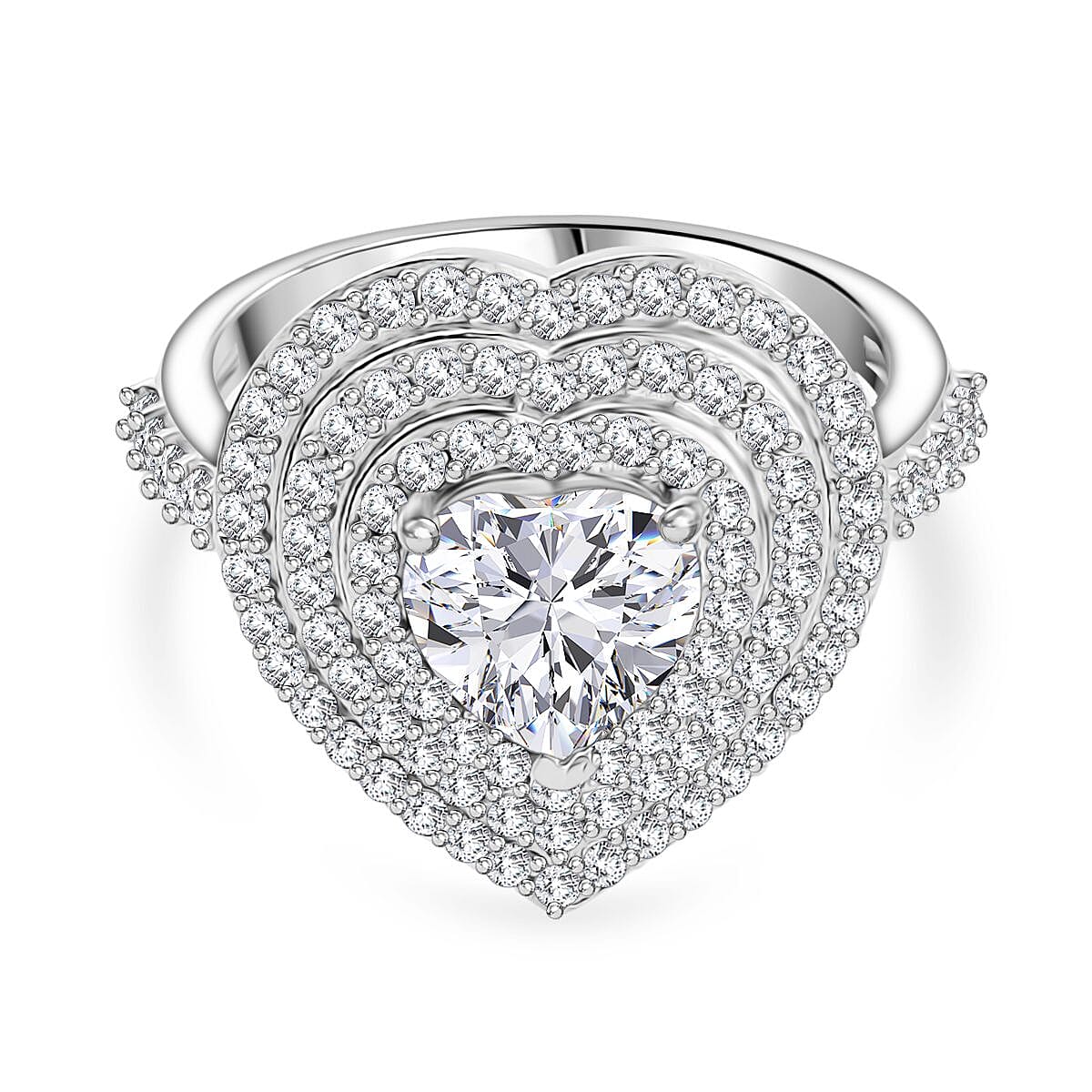 D''Joy Moissanite Ring in Rhodium Over Sterling Silver (Size 11.5) 2.25 ctw