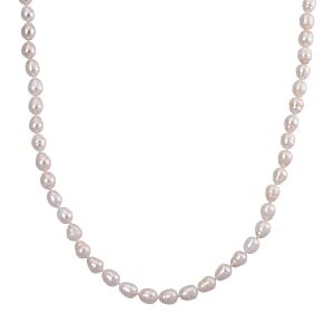 White Fresh Water Pearl Beaded Necklace (20 Inches) in Stainless Steel