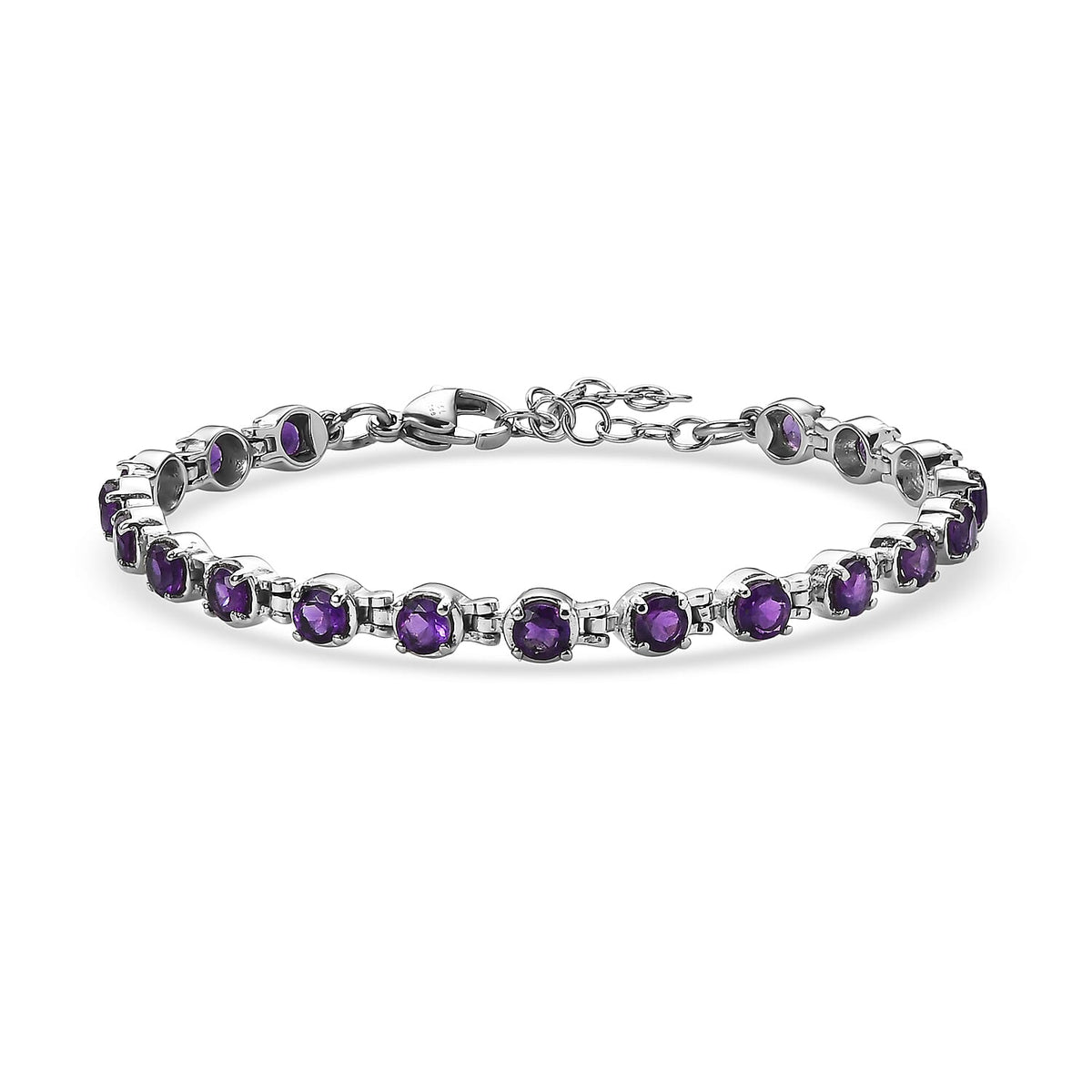 EverTrue African Amethyst Cluster Bracelet in Stainless Steel (6.50 In) 4.90 ctw