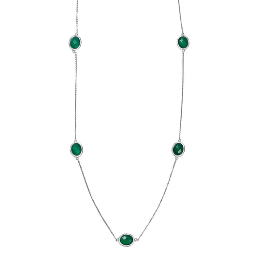 D''Joy Green Onyx Necklace (30 Inches) in Platinum Over Sterling Silver 20.85 ctw