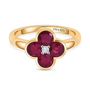D''Joy African Ruby and White Zircon Ring in 18K Vermeil YG Over Sterling Silver (Size 10.0) 1.58 ctw