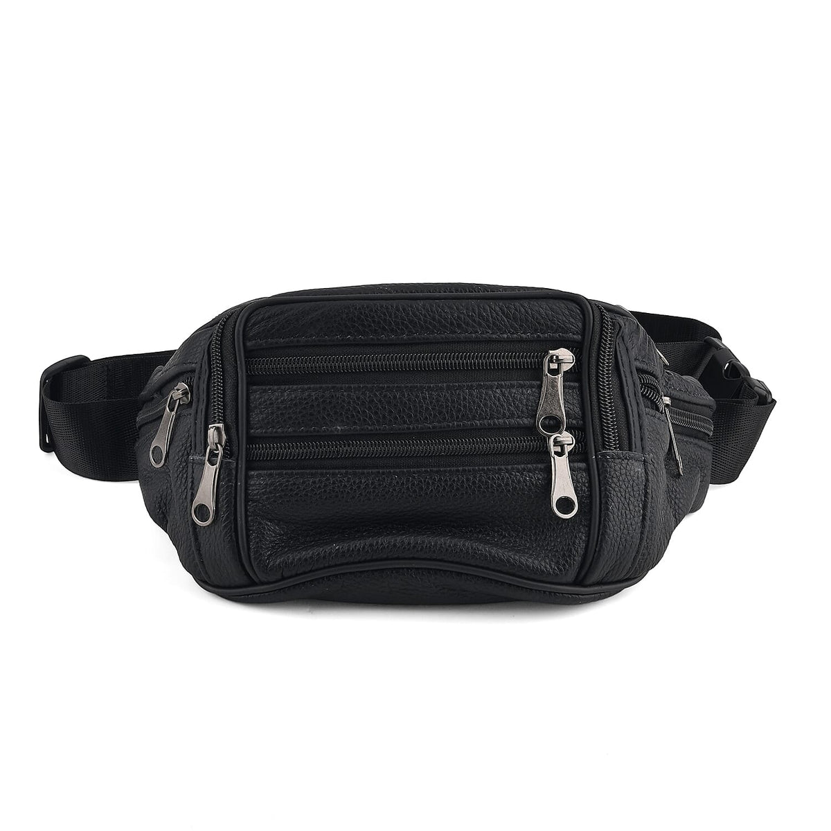 La Marey Black Lychee Pattern Genuine Cowhide Leather Fanny Pack