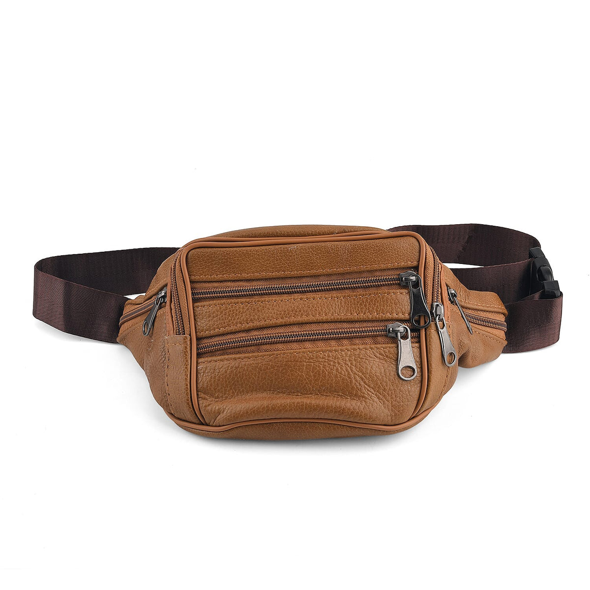 La Marey Black Lychee Pattern Genuine Cowhide Leather Fanny Pack