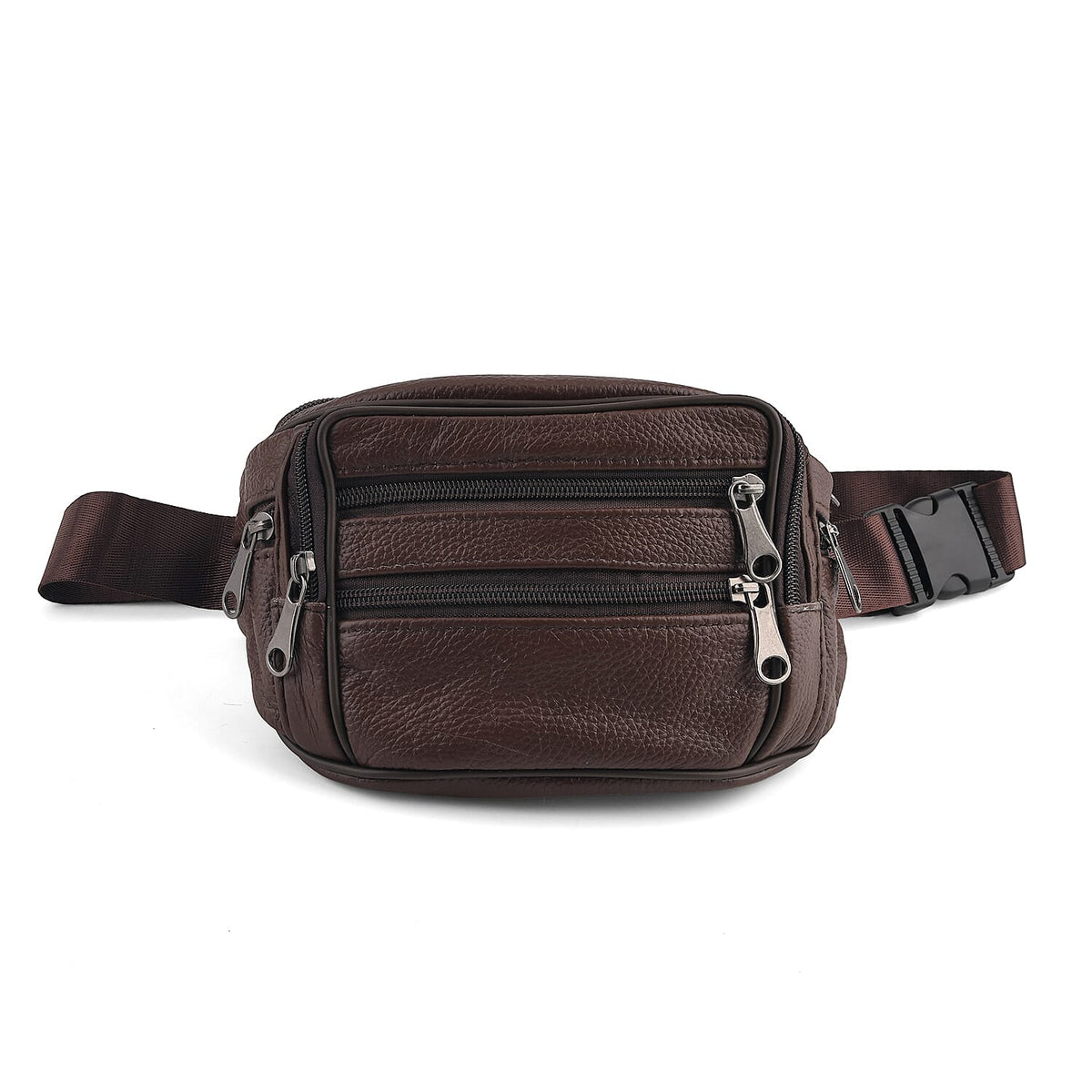 La Marey Black Lychee Pattern Genuine Cowhide Leather Fanny Pack