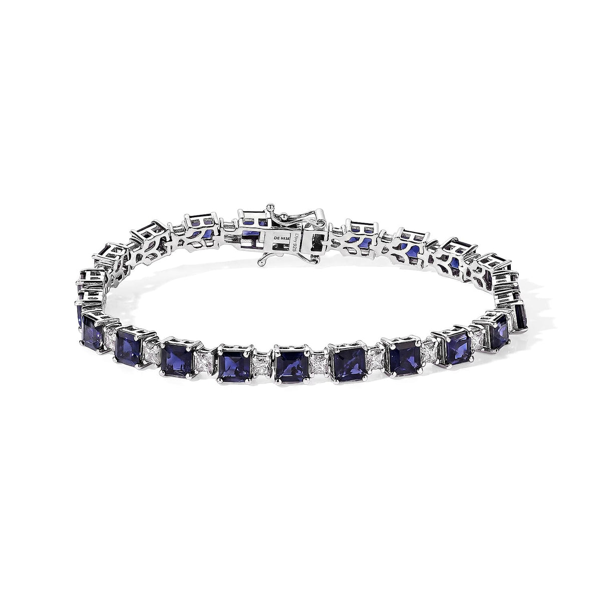 D''Joy Premium Asscher Cut Red Citrine and Moissanite 16.25 ctw Bracelet in Rhodium Over Sterling Silver (7.25 In)