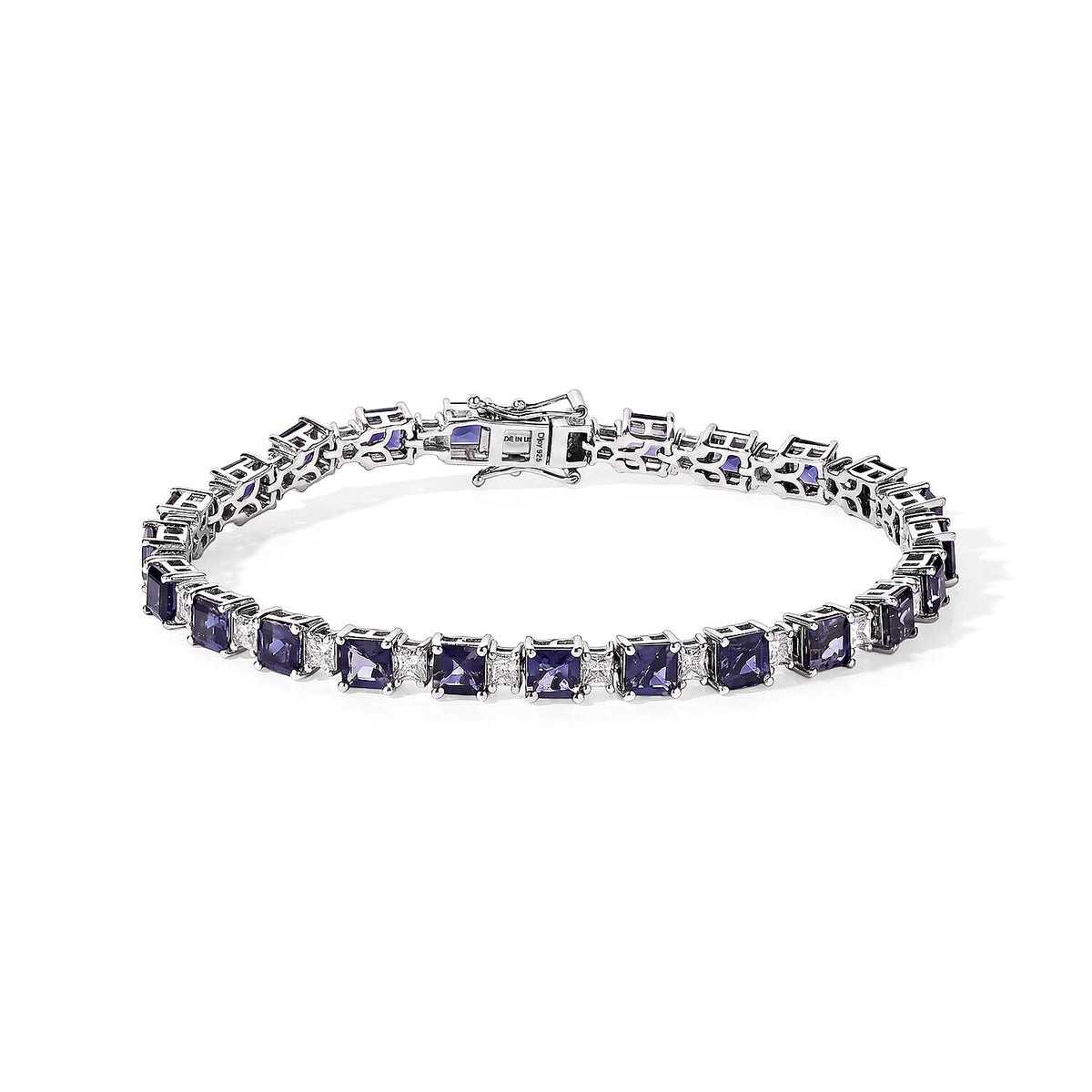D''Joy Premium Asscher Cut Red Citrine and Moissanite 16.25 ctw Bracelet in Rhodium Over Sterling Silver (7.25 In)