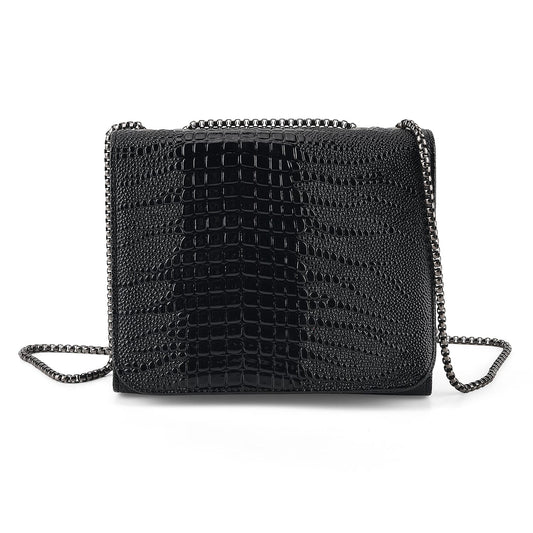 La Marey Black Crocodile Pattern Faux Leather Crossbody Bag (7.87"x5.91"x2.76")
