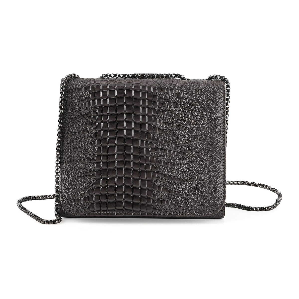 La Marey Black Crocodile Pattern Faux Leather Crossbody Bag (7.87"x5.91"x2.76")