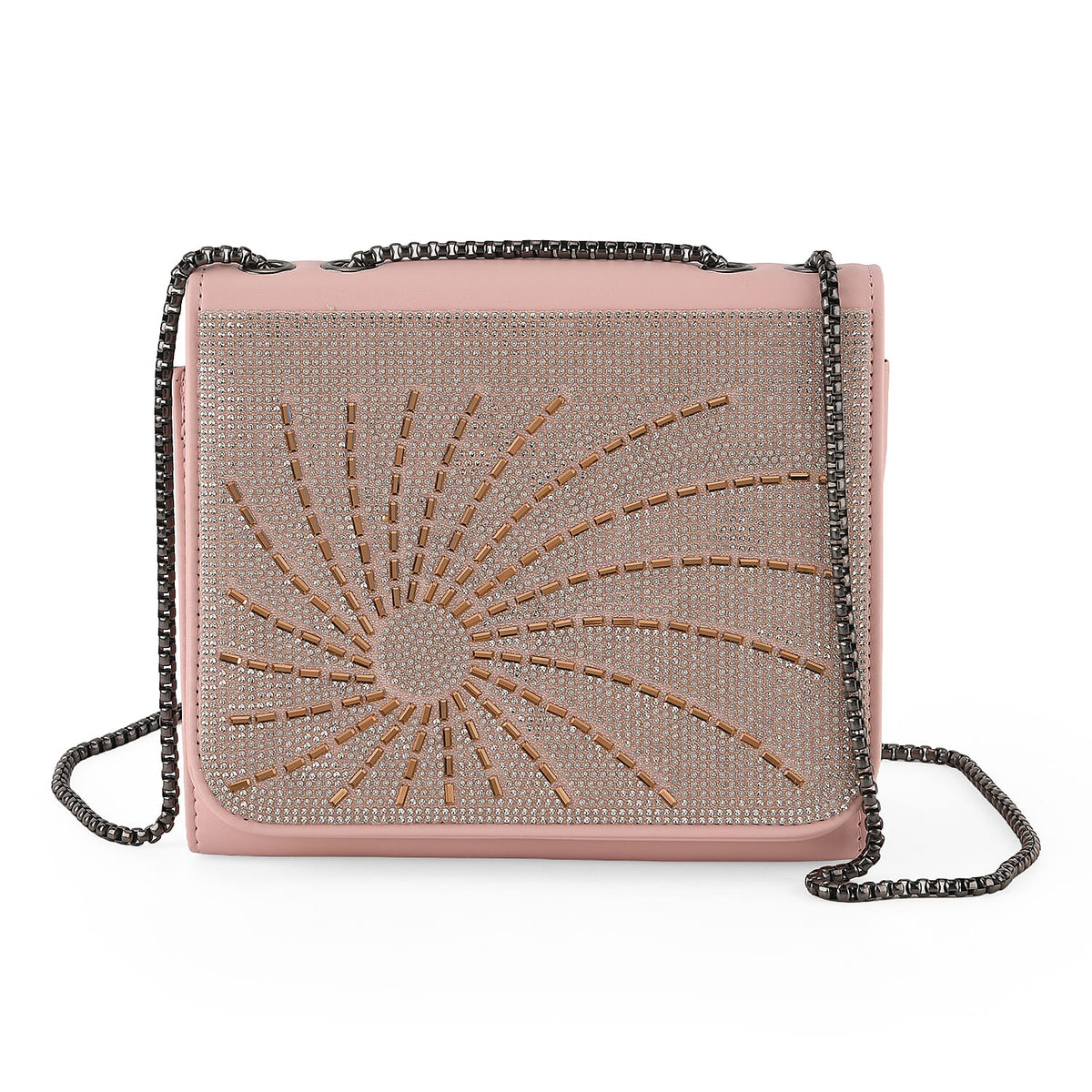 La Marey Black Rhinestone Sunflower Pattern Faux Leather Crossbody Bag (7.87"x5.91"x2.76")