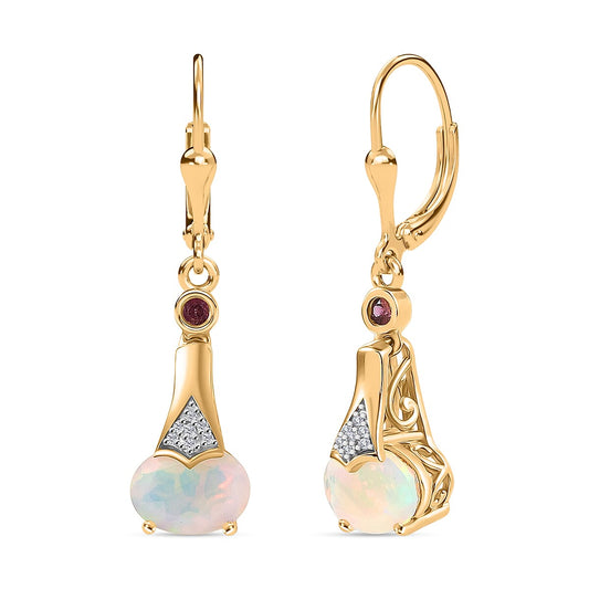 D''Joy Premium Ethiopian Welo Opal, Multi Gemstone Lever Back Earrings in Sterling Silver 1.70 ctw