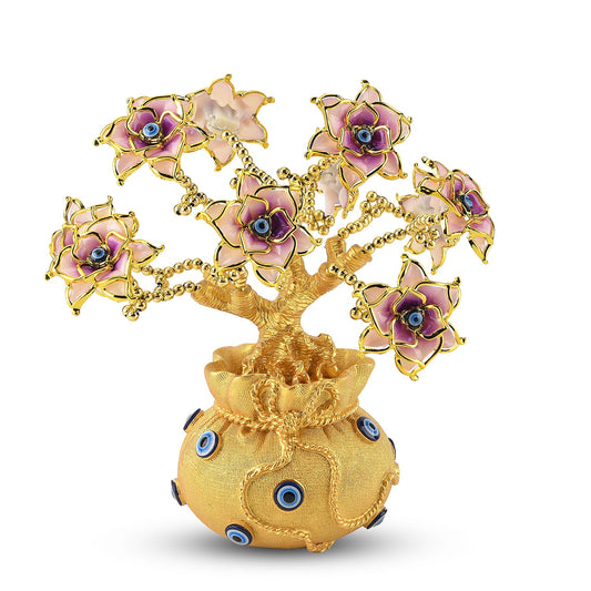 Gold & Pink Evil Eye Floral Tree Money Bag Resin Decorative Figurine