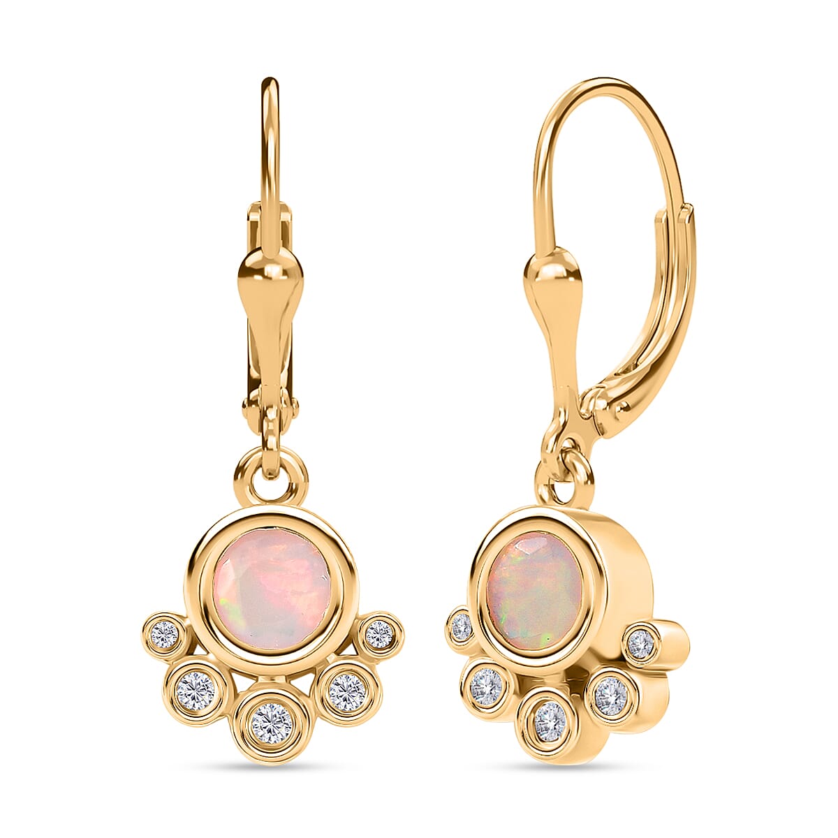 D''Joy Ethiopian Welo Opal, White Zircon Earrings in Sterling Silver 0.75 ctw