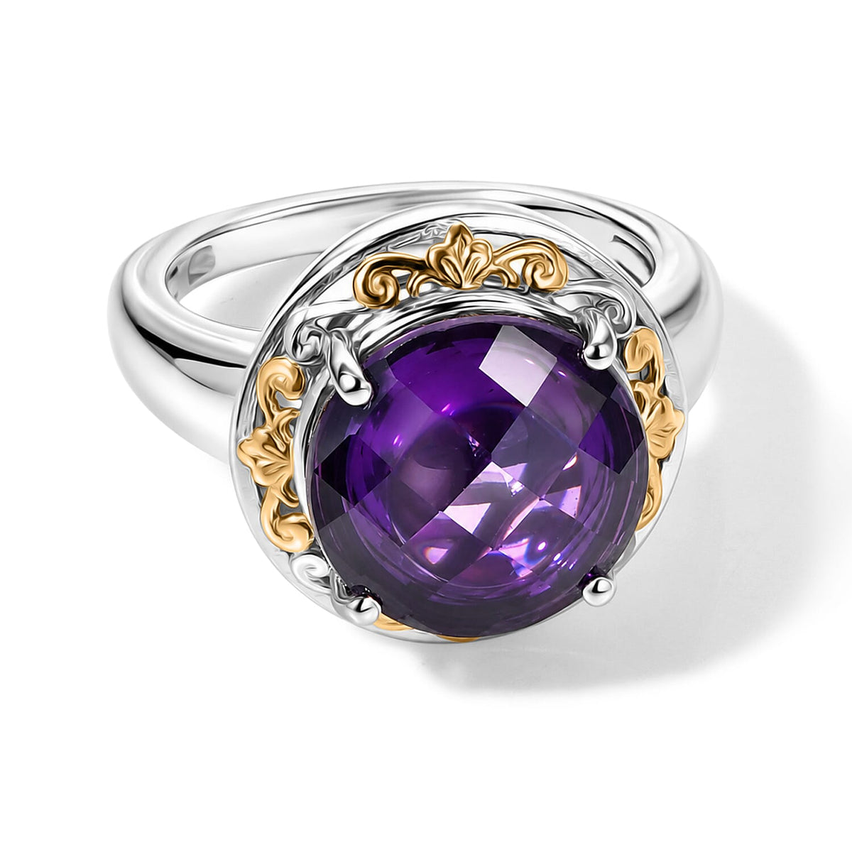 EverTrue Simulated Amethyst Color Diamond Solitaire Ring in 18K YG Plated and Platinum Bond (Size 8.0)