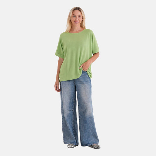 Mega Clearance La Marey Green Lightweight Texture Knit Top with Sheen