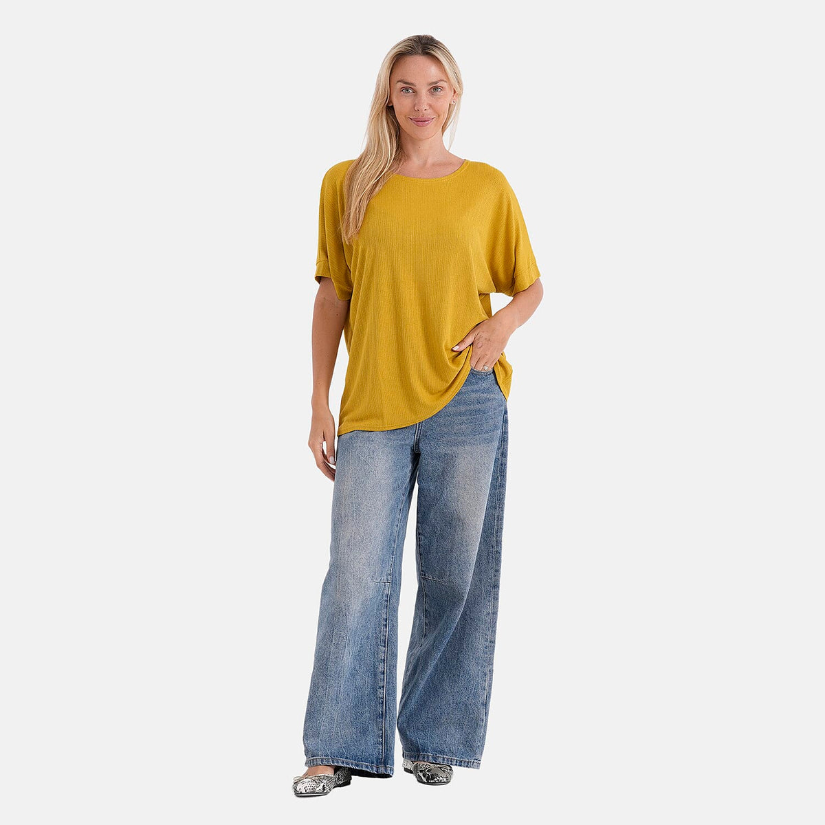 Mega Clearance La Marey Green Lightweight Texture Knit Top with Sheen
