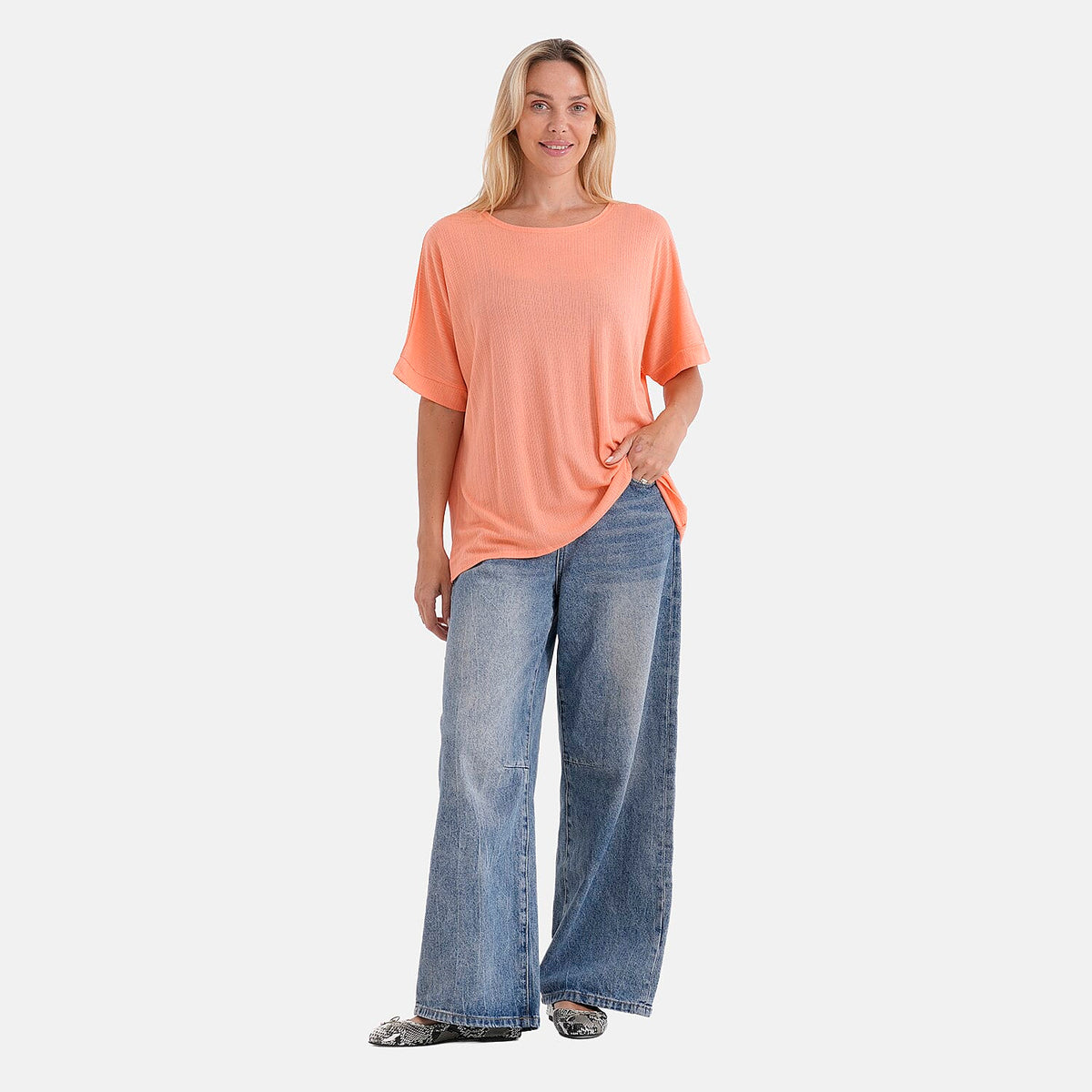 Mega Clearance La Marey Green Lightweight Texture Knit Top with Sheen