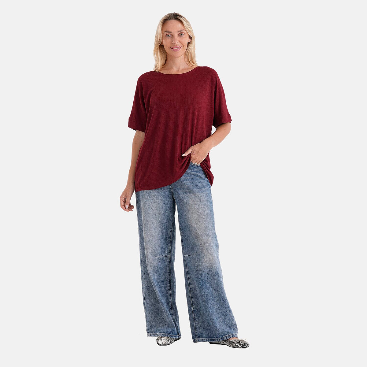 Mega Clearance La Marey Green Lightweight Texture Knit Top with Sheen