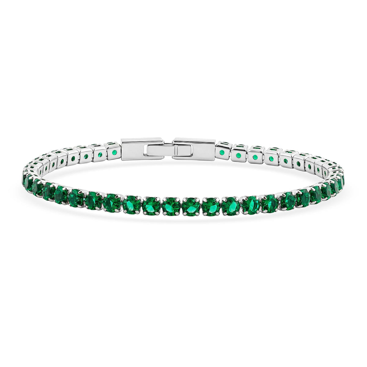 Simulated Green Diamond Bracelet in Silvertone (7.50 In)