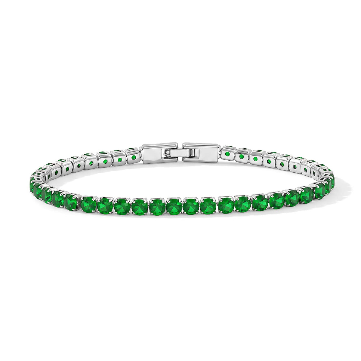 Simulated Green Diamond Bracelet in Silvertone (7.50 In)