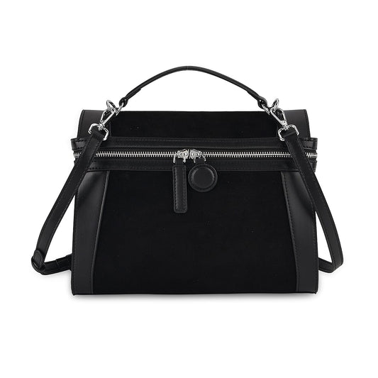 The Grand Pelle Black Genuine Leather Crossbody Bag with Shoulder Strap