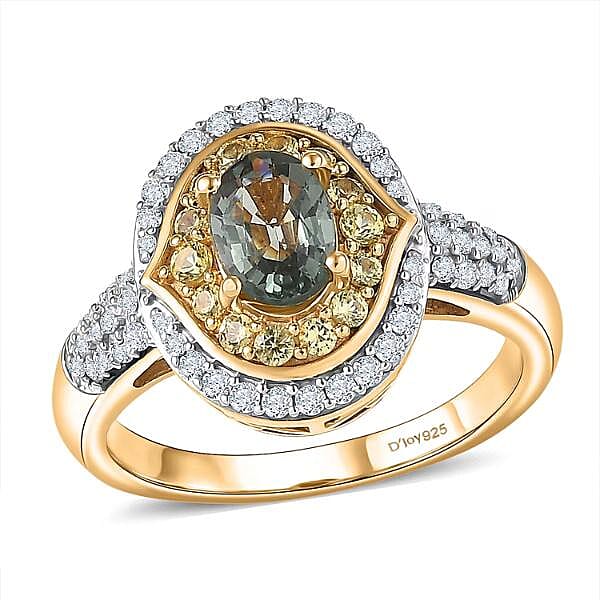D'Joy Premium Green Sapphire, Multi Gemstone Ring in 18K Vermeil YG Over Sterling Silver (Size 10.0) 1.75 ctw