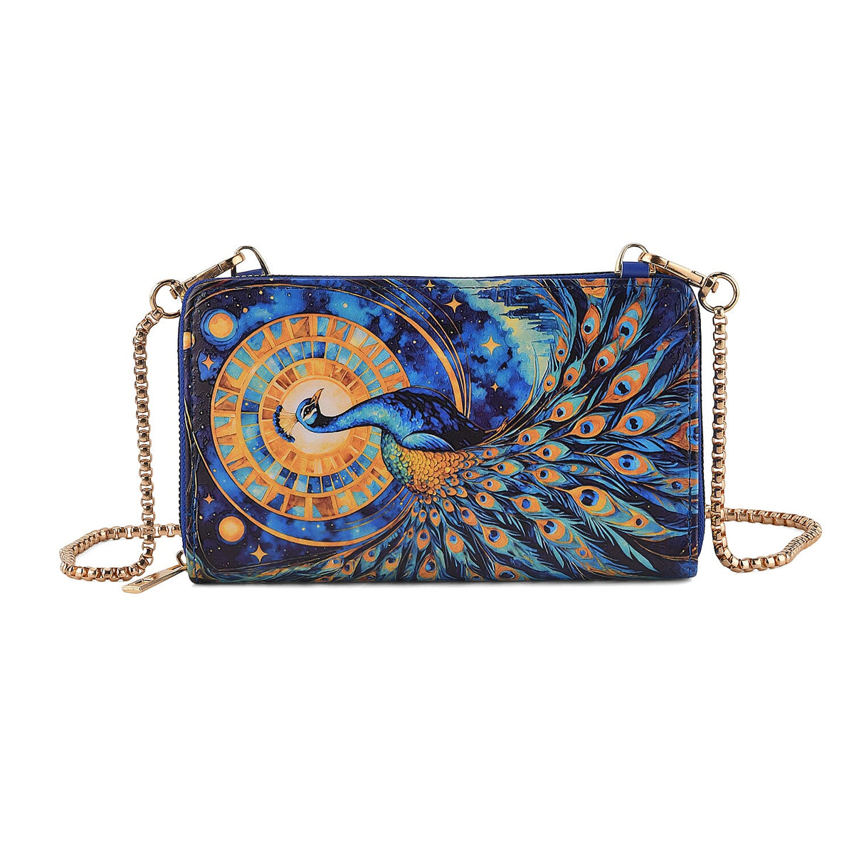 Passage Multi Color Flower Print Crossbody Wallet with Chain Strap with RFID Wall