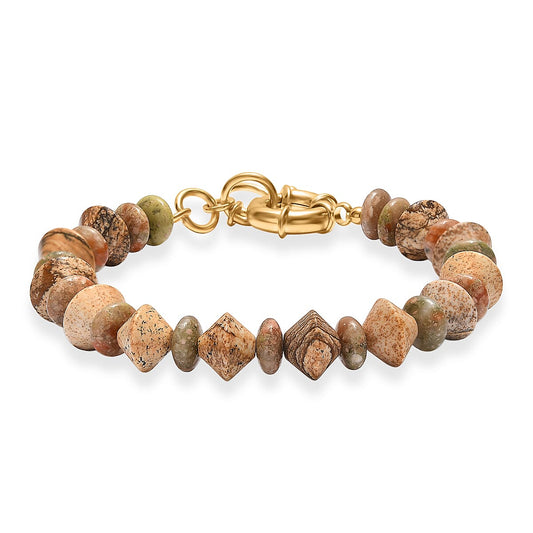 EverTrue Unakite, Picture Jasper Bracelet in 18K YG Plated (7.25 In) 74.00 ctw