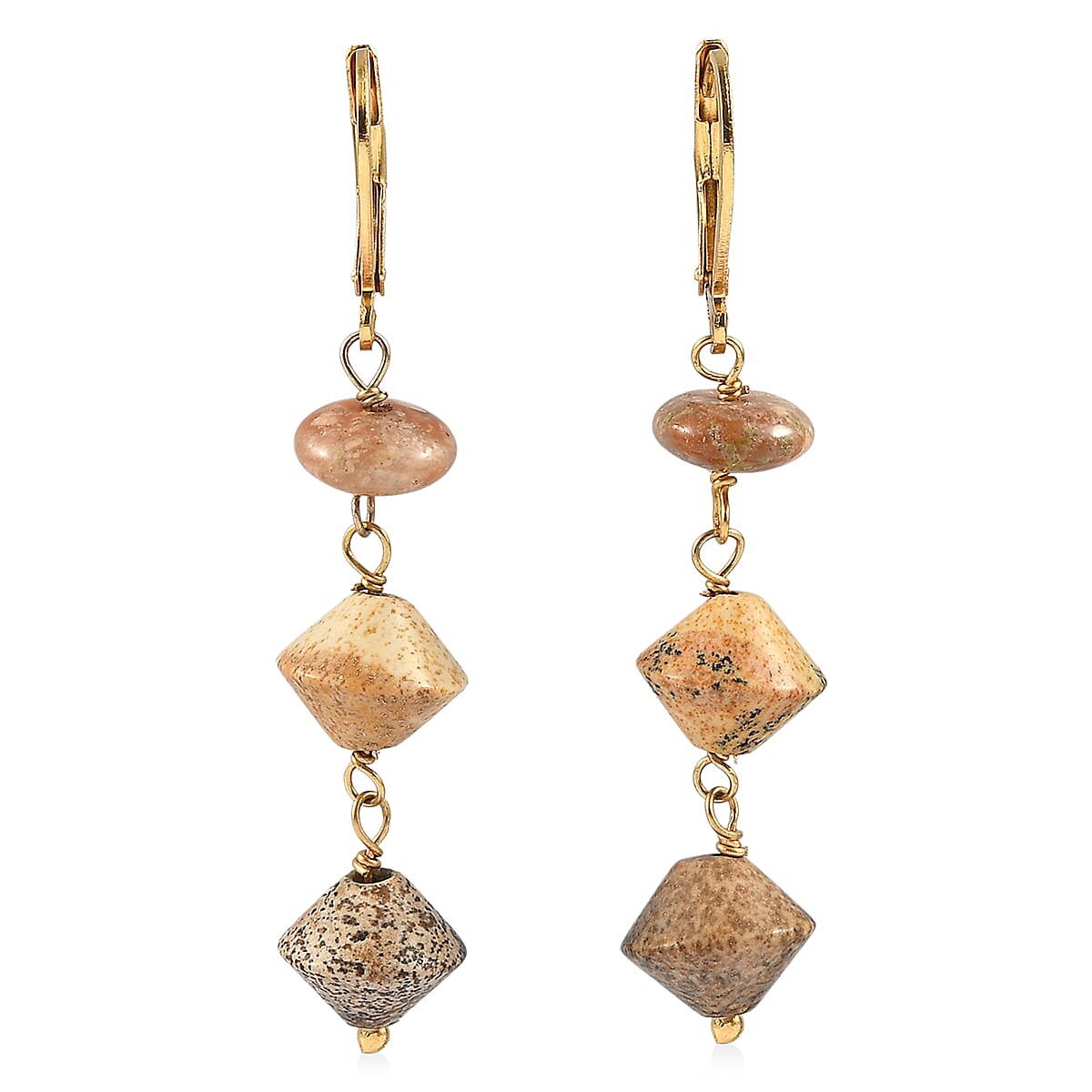 EverTrue Unakite, Picture Jasper Earrings in ION Plated YG Stainless Steel 18.00 ctw