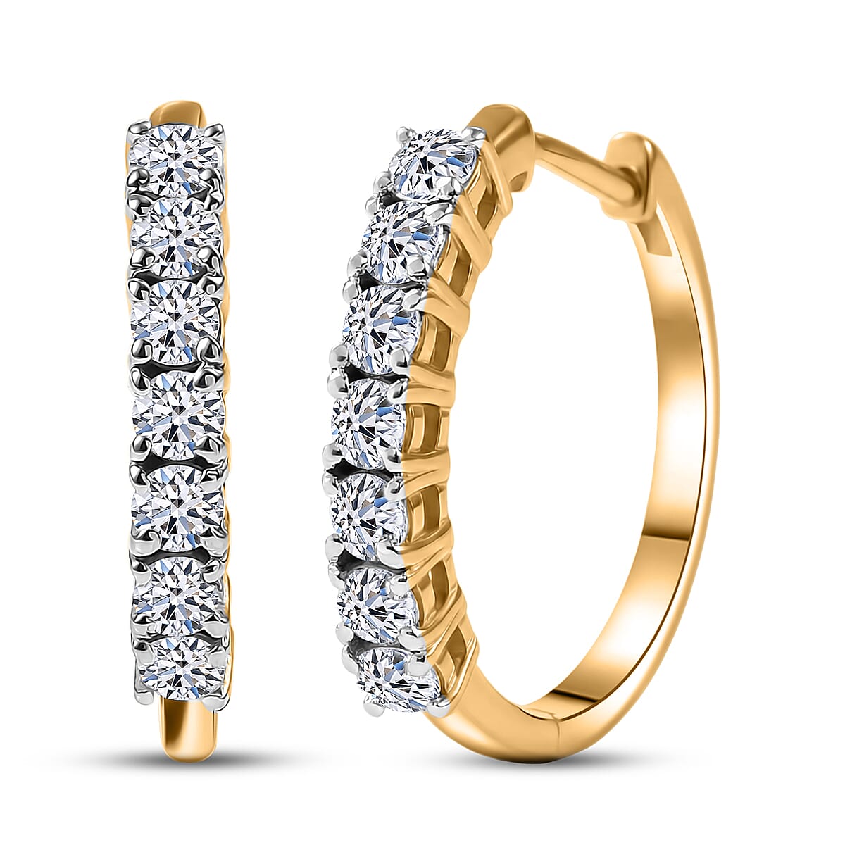 Luxuriant Lab Grown Diamond (G-H, SI) Hoop Earrings in 18K Vermeil YG Over Sterling Silver 1 ctw