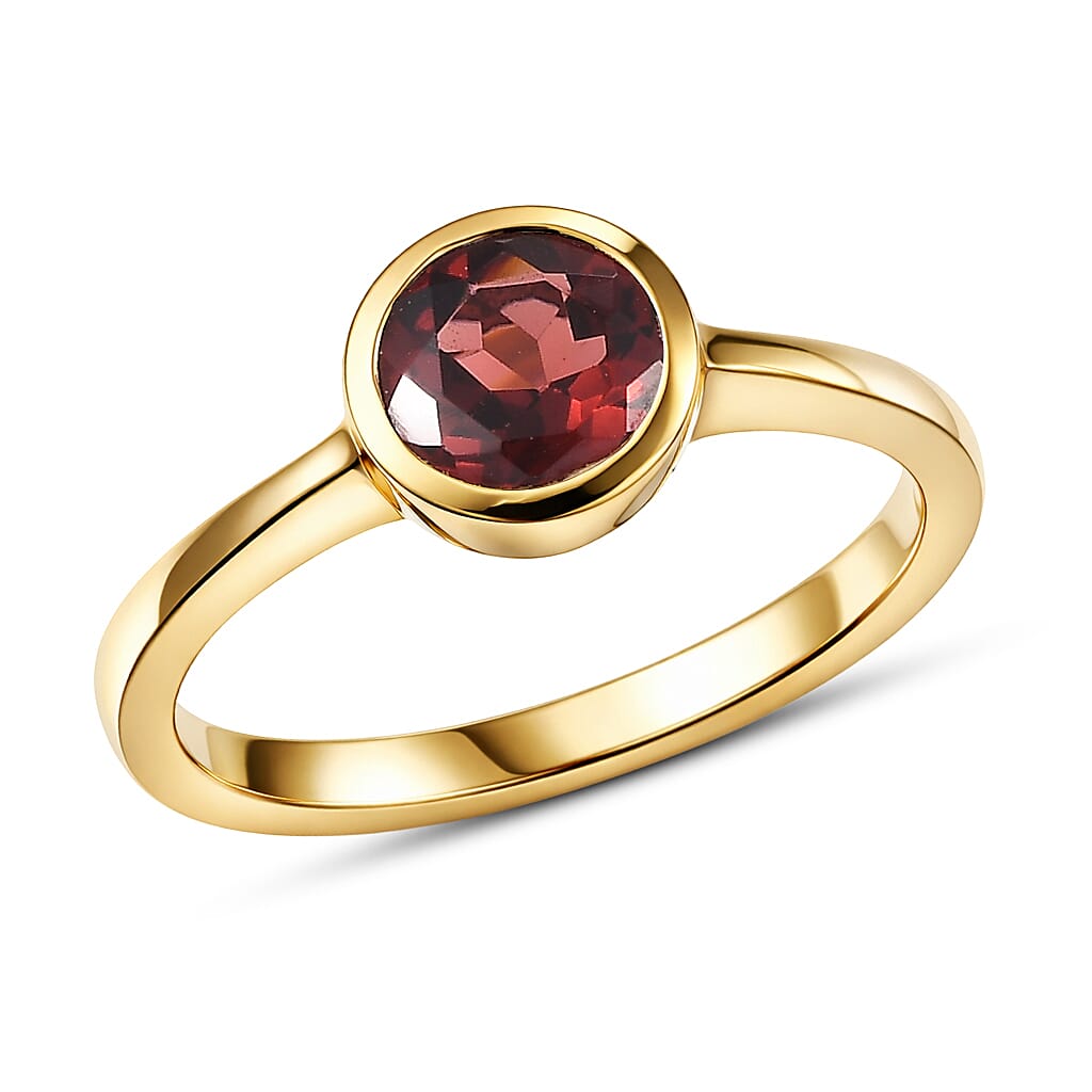 D'Joy Mozambique Garnet Solitaire Ring in 18K Vermeil YG Over Sterling Silver Size 10 0.90 ctw