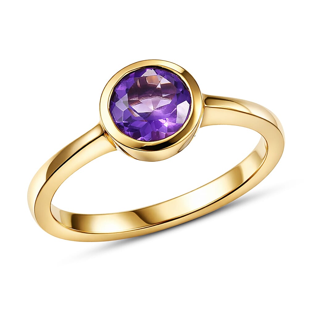 D'Joy Mozambique Garnet Solitaire Ring in 18K Vermeil YG Over Sterling Silver Size 10 0.90 ctw